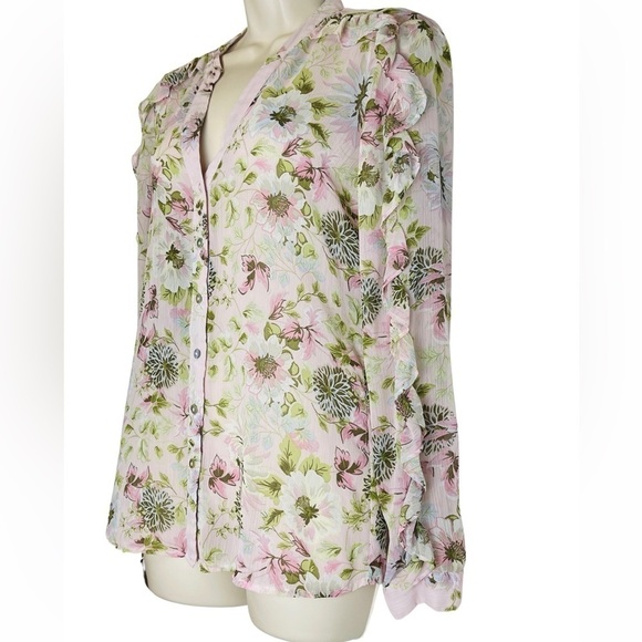 Kut from the Kloth Floral Ruffle Long Sleeve Button Down Blouse Size S - Picture 4 of 7